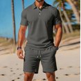 thumbnail image 3 of Migroa Mens Casual 2 Piece Outfits Lounge Sets Lightweight Breathable Golf Short Sleeve And Drawstring Shorts Outfits For Beach Vacation Grey Xl, 3 of 3