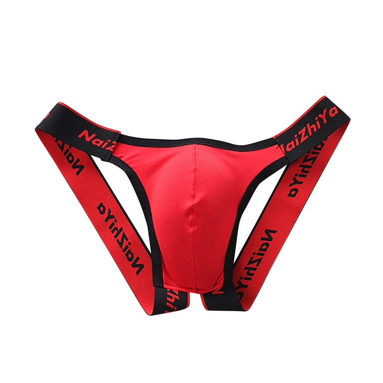 BIZIZA Jockstraps with Fly Compression Jockstrap Sexy Bikini Athletic  Supporters Lingerie Tie Rope Thongs and G String for Men Red XL 