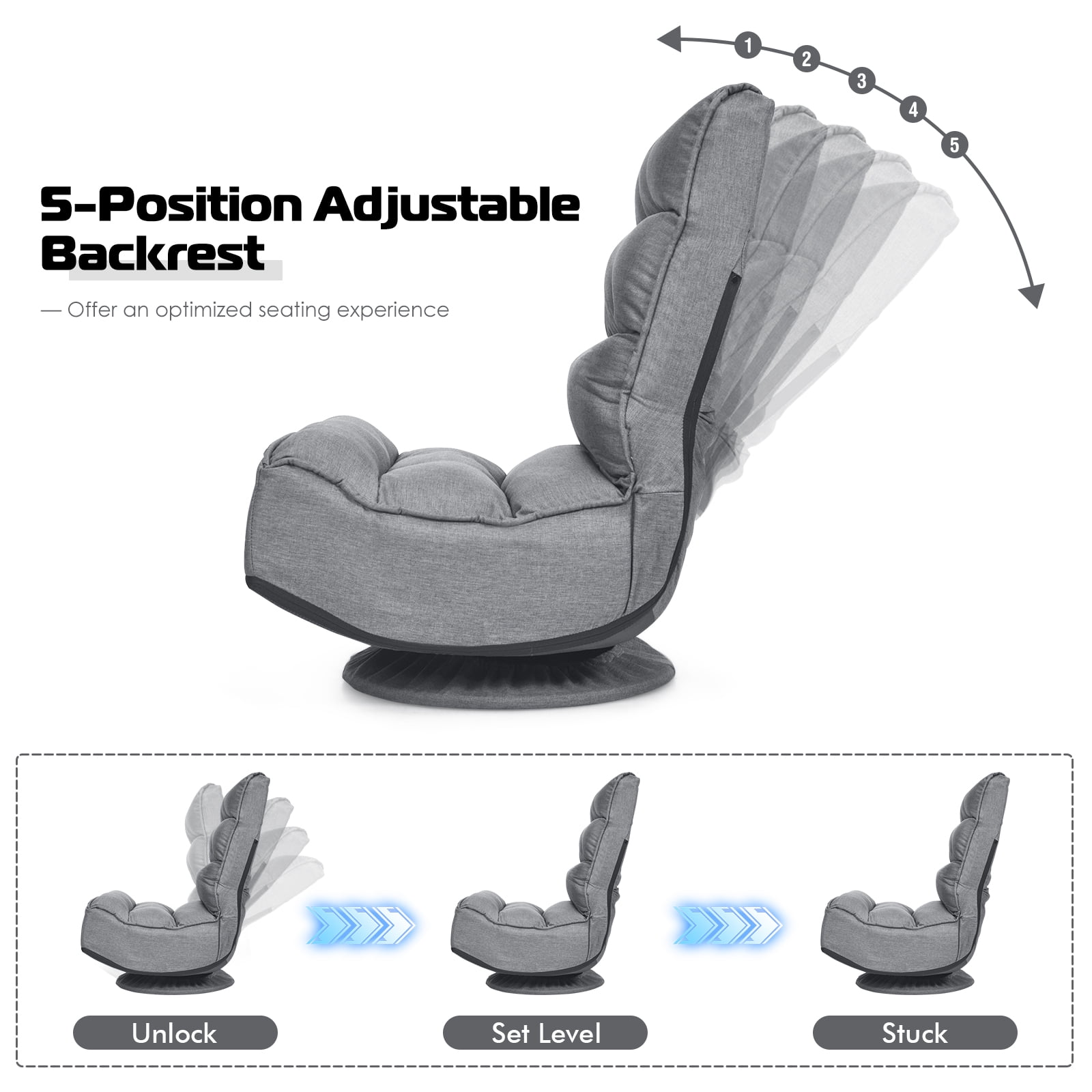 Giantex Rotatable Floor Chair, Foldable Floor Chair, Floor Seat Cushion, Lazy Sofa for Meditation, Yoga, Ideal for Home & Office