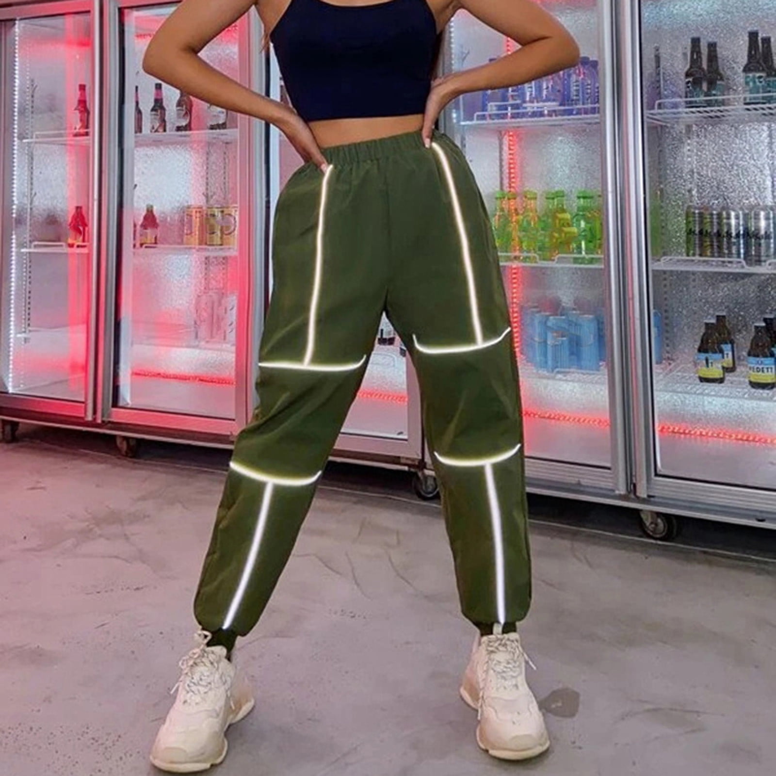 Kayannuo Cargo Pants Women Spring Summer Deals Fashion Women's Reflective  Strip Beam Pants Casual Sports Trousers Cargo Pants Green