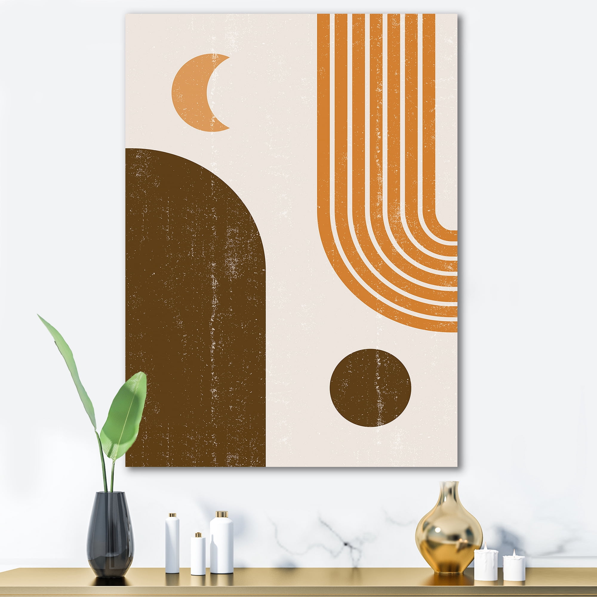 Designart ' Rainbow In Earth Tones Abstract Geometric Art ' Modern Canvas Wall Art Print