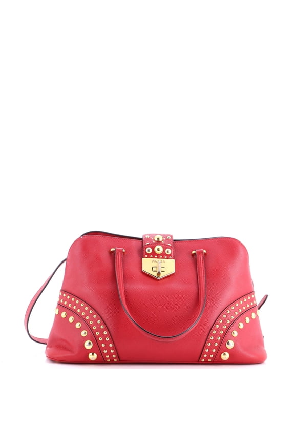 Pre-Owned Convertible Turnlock Dome Satchel Studded Saffiano Leather Medium By Rebag