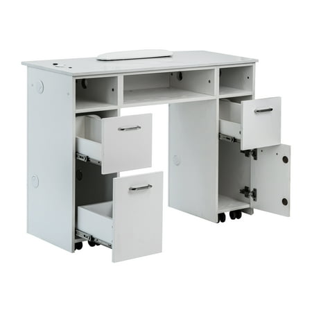 AVIGNON Manicure Table, Nail Station for Beauty Salon Furniture & Equipment, Stone Top Acetone Resistant, White