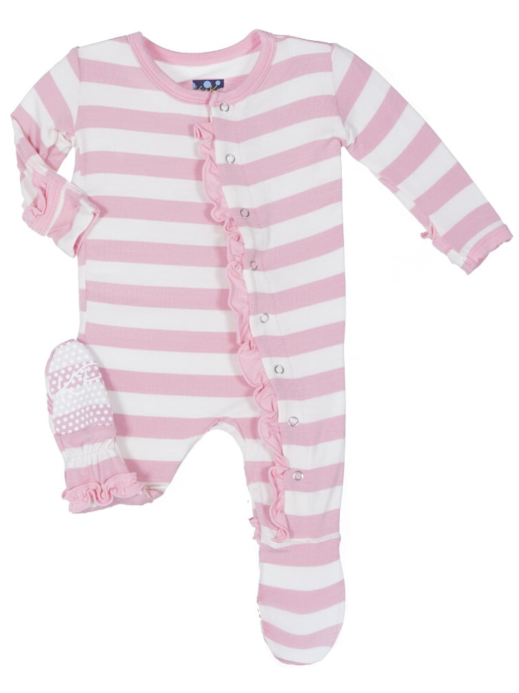 KicKee Pants Baby Girls Print Ruffle Footie - Lotus Stripe - Walmart.com