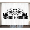 Hunting Decor Curtains 2 Panels Set, Hunting and Fishing Vintage Emblem Design Antler Horns Mallard Pine Tree, Window Drapes for Living Room Bedroom, 108W X 84L Inches, Black and White, by Ambesonne