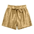 thumbnail image 6 of Oiangi Metallic Shorts for Women Elastic Waist Tie Front Boxers Sparkly Satin Straight Leg Shorts for Summer Party Gold 2XL, 6 of 6