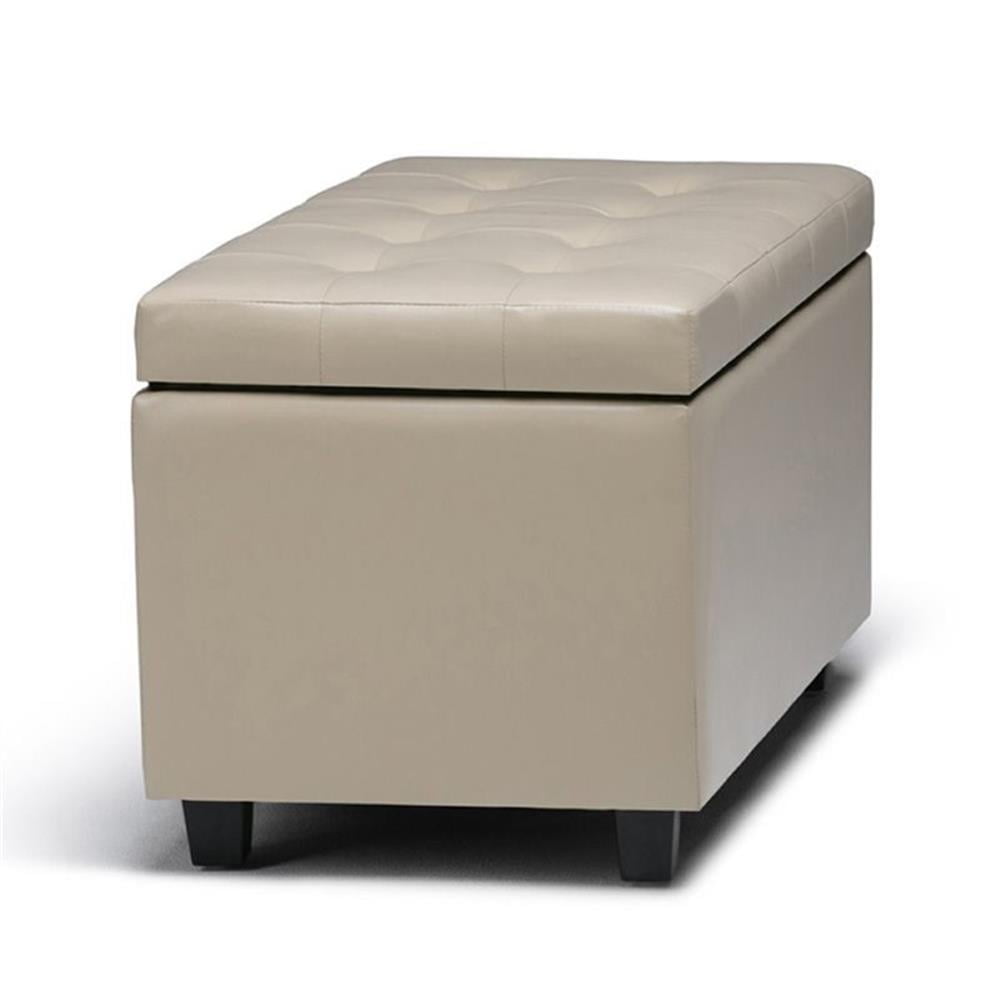 Cosmopolitan 34 inch Wide Storage Ottoman in Satin Cream Vegan Leather
