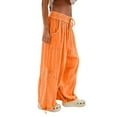 thumbnail image 2 of Womens Casual Loose Fit Wide Leg Cotton Pants Drawstring Stitching Baggy Pants Trousers with Pockets Coral XXL, 2 of 8