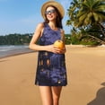 thumbnail image 3 of Balery Mystery House Halloween Night Vestidos de verano para mujer con estampado: vestido holgado sin mangas, vestido playero informal y cómodo para días calurosos., 3 of 7