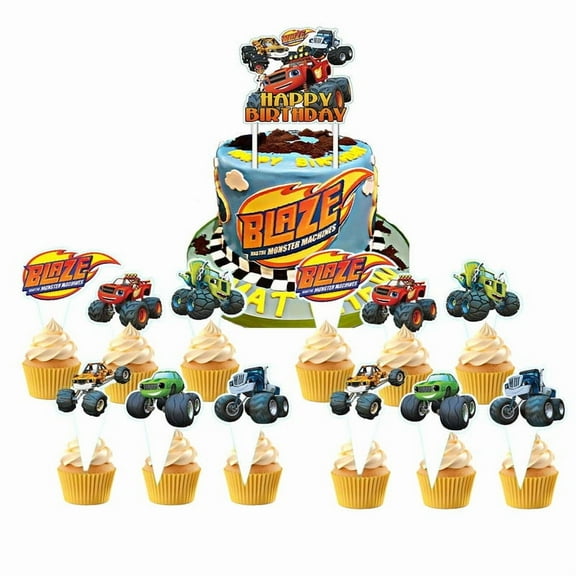 Blaze Cake Topper Cupcake Set Party Supplies Decoration Birthday Decor Kit
