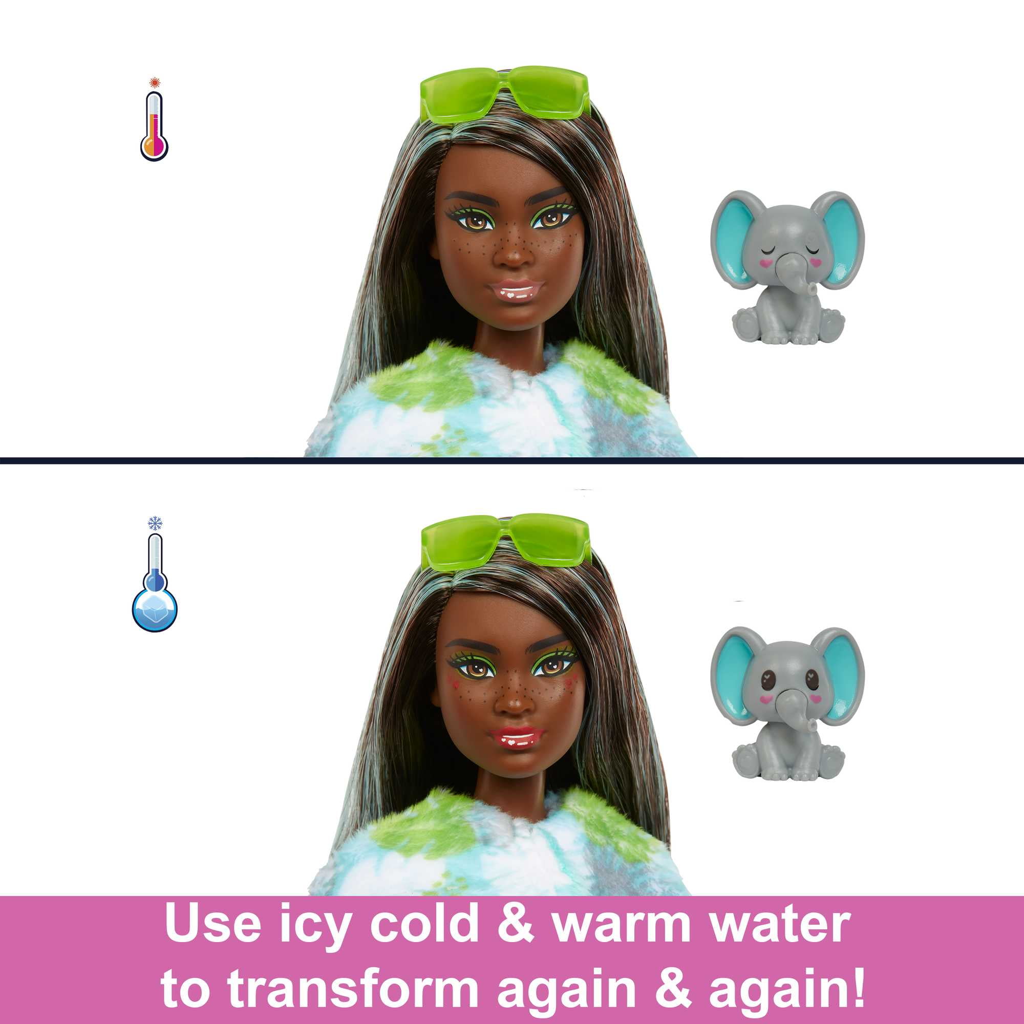 Barbie Cutie Reveal Jungle Series Fashion Doll with Elephant Plush Costume, Mini Pet & Accessories