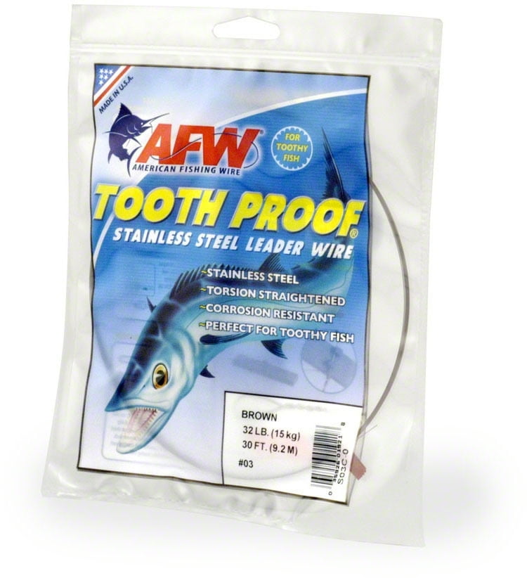 AFW TOOTH PROOF STAINLESS STEEL LEADER-Single Strand Wire-174LB Test 30FT BROWN 