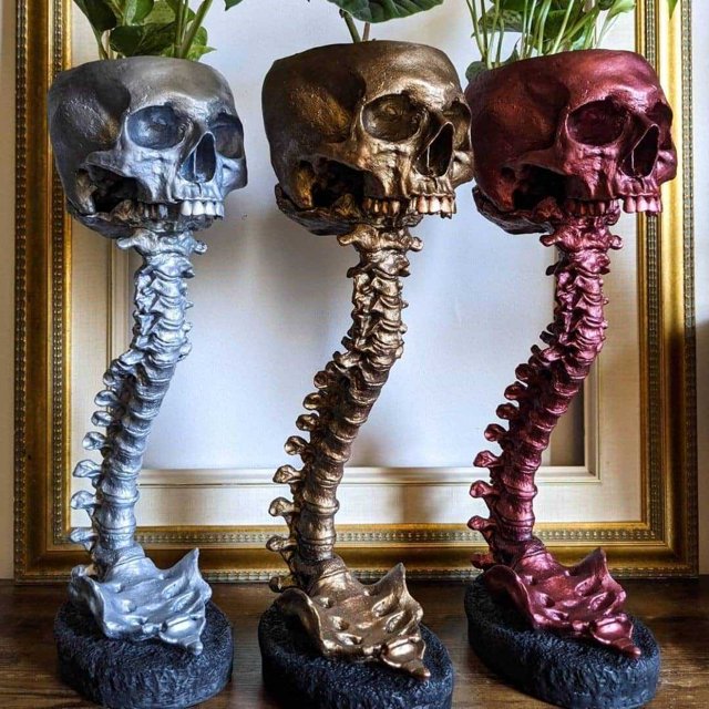 Juego de macetas con esqueleto y soportes en forma de columna: utensilios para flores con esqueleto personalizados y soportes en forma de columna