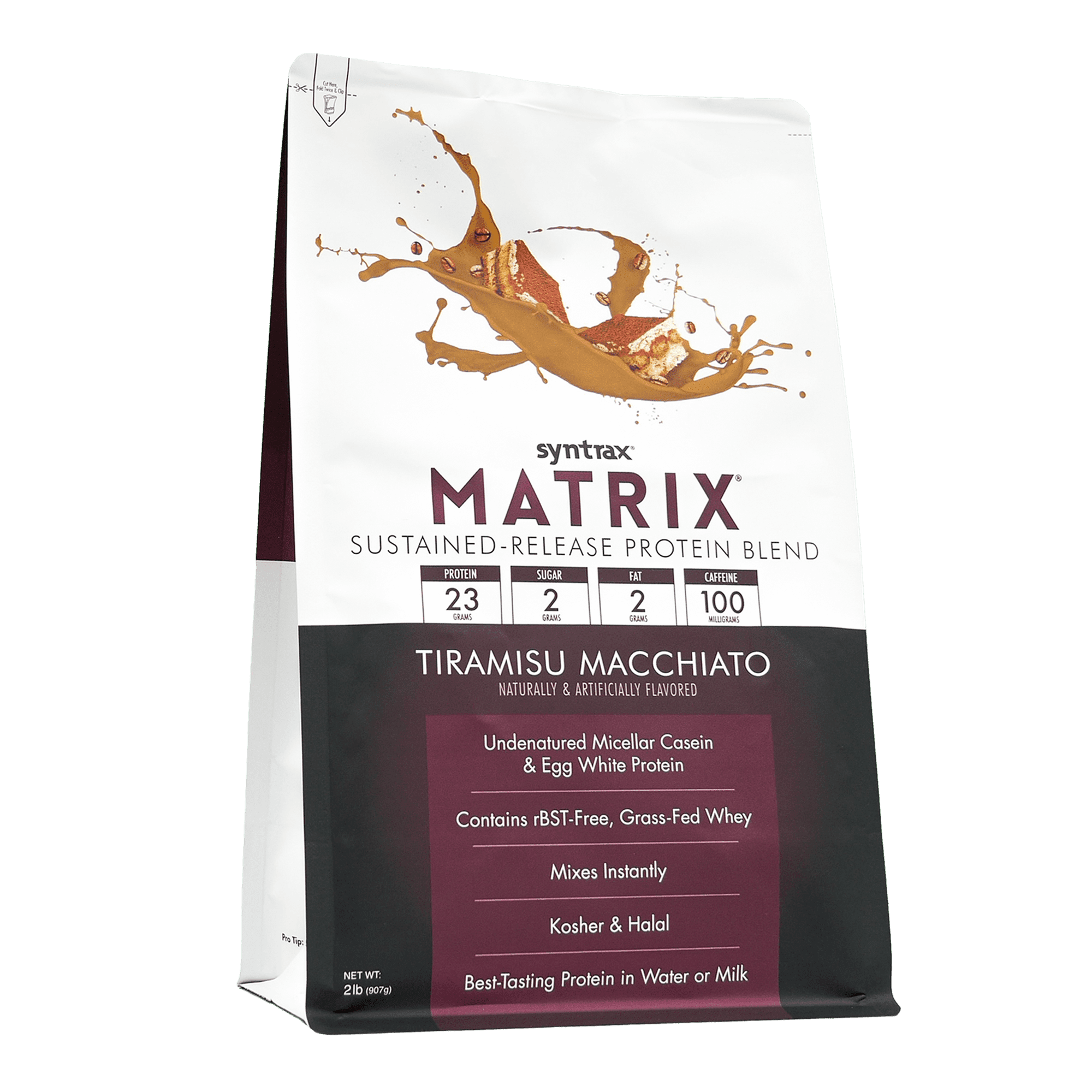 Syntrax Matrix Tiramisu Macchiato Sustained‑Release Protein Powder Blend 2 lb with 100mg Caffeine