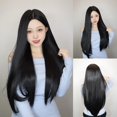 thumbnail image 2 of Pelucas sintéticas largas y rectas para mujer, cabello Natural negro oscuro, parte media, Cosplay diario, fibra resistente al calor, 2 of 4