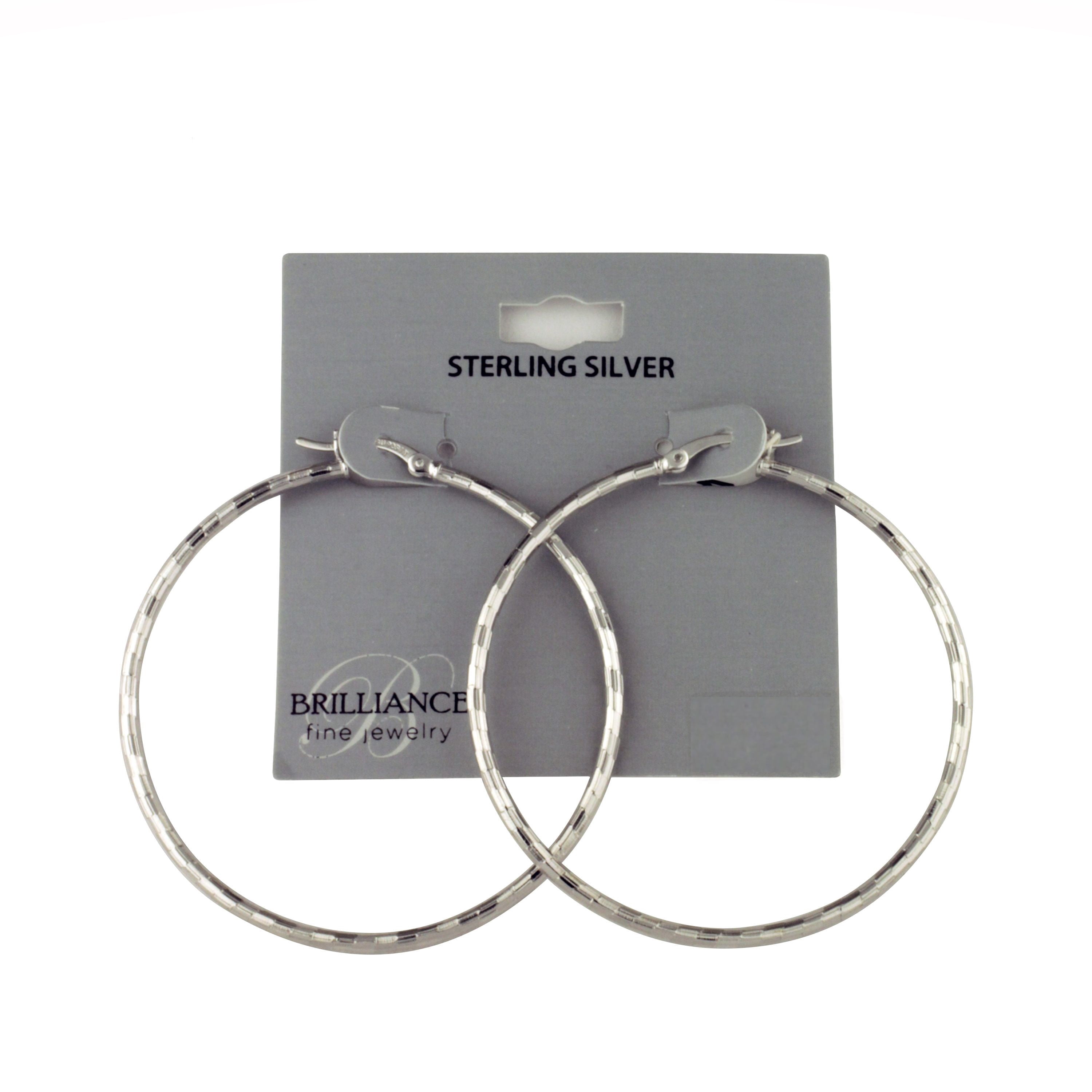 Brilliance Fine Jewelry Sterling Silver Round Diamond Cut Hoop Earrings