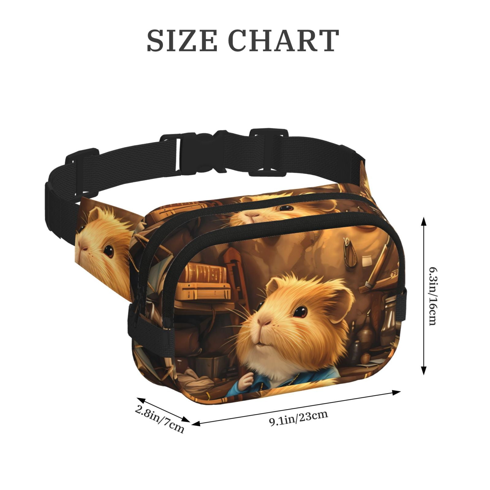 Picia Scientist Guinea Pig Print Square Double-Layer Waist Bag Mini Adjustable Waist Belt Bag Exercise Running Travel Hiking