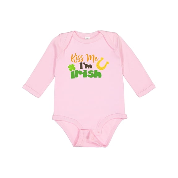 Inktastic Saint Patrick's Day, Clovers, Kiss Me I'm Irish Boys or Girls Long Sleeve Baby Bodysuit