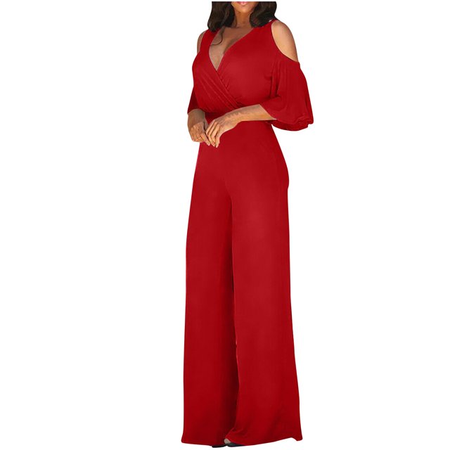 Tumotour Jumpsuits for Women Summer Long Sleeve Ruffle Rompers Comfortable Workout Wide Leg Long Pants Casual Solid Color Loose Overalls with Pockets for Trendy Beach Vacation Outfits