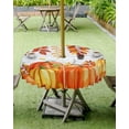 thumbnail image 4 of Burnt Orange Fall Outdoor Tablecloth with Umbrella Hole & Zipper, Maple Leaf Pumpkins Thanksgiving Round Tablecloth 60 Inch, Patio Table Cover Waterproof Table Cloth for Picnic/Party, 4 of 6