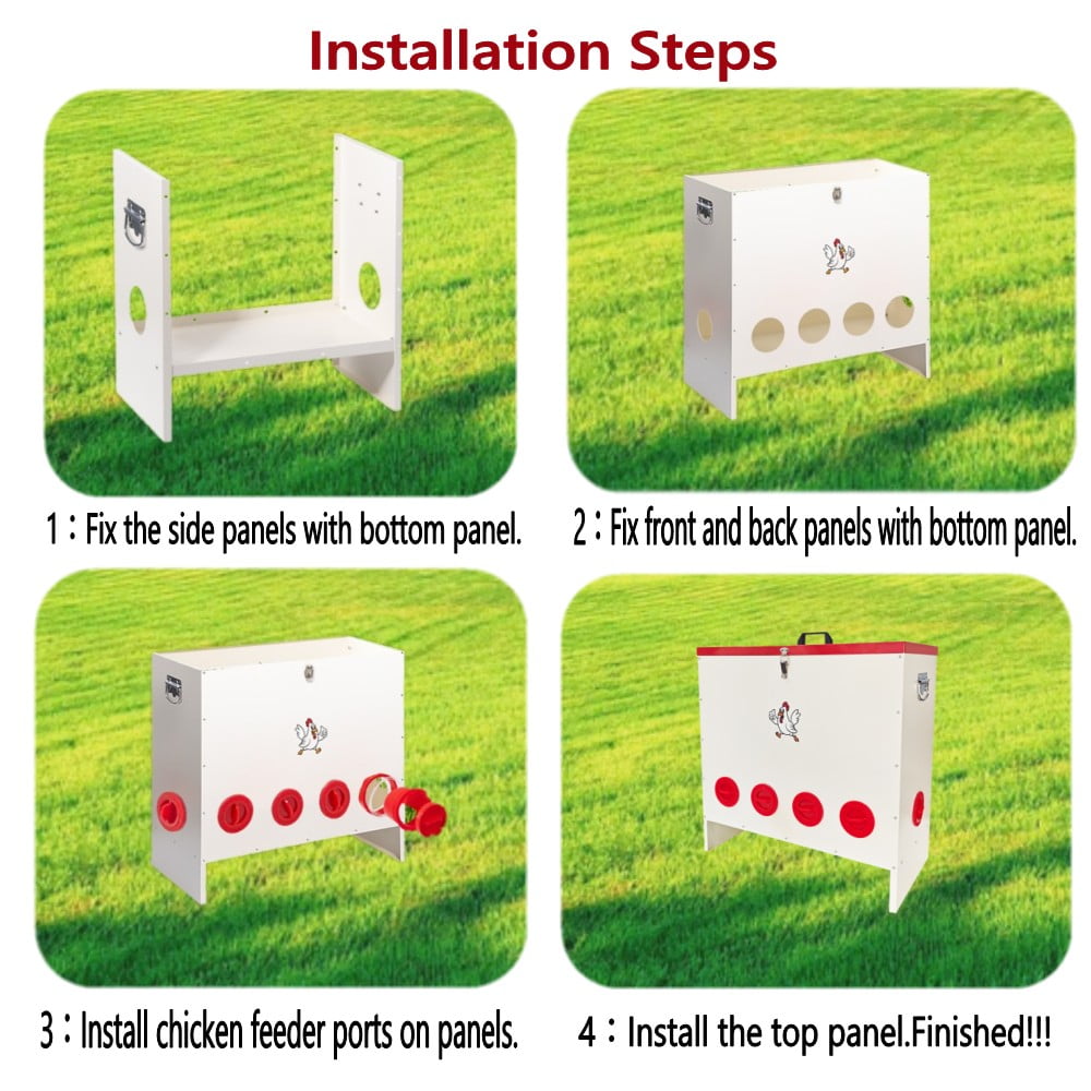 SHZOND Automatic Chicken Feeder 120 LBS, 10 Port Metal Poultry Feeder,\Weatherproof Lockable Design with 10 Feeding Ports for Automatic Poultry Feeding & Cost Saving