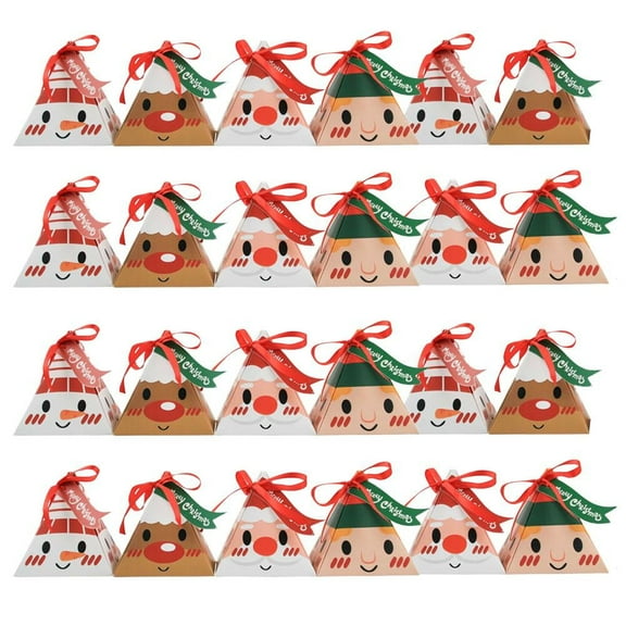 24PCS Christmas Candy Boxes,Xmas Treat Gift Boxes with Ribbon,Xmas Paper Case,Triangle Sweet Hoder for Christmas Party Supplies