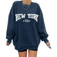 thumbnail image 2 of Cnbwig Pullover Sweatshirts Tops Womens Letter Print Sweatshirt Crewneck Long Sleeve Drop Shoulder Loose Fit Casual Sweatshirt Hooded Sweatshirts Ladies Tops A17-Navy S, 2 of 4