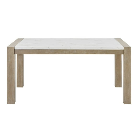 Roundhill Furniture Zelalle Dining Table, Faux Marble Paper Top and White Wired-Brushed Finish