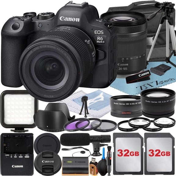 Canon EOS R6 Mark II Mirrorless Camera with RF 24-105mm Lens   Wideangle   2 Pack 32GB Memory Card   LED Flash   Case   ZeeTech Accessory (International Version)