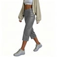 thumbnail image 6 of TEAJOPSUU Women's High Waisted Faux Leather Capri Pants Cropped Straight Leg Pants with Pockets Casual Daily Solid Textured Trousers Gray, 6 of 9
