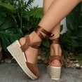 thumbnail image 4 of Rokment Espadrilles Platform Dressy Shoes for Women Bride Wedding Summer Fall Elegant Casual Leather Pointed Closed Toe Wedge Heeled Satin Strappy Sandals Brown Size 9, 4 of 6