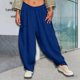 thumbnail image 4 of Women's cotton and linen wide-leg pants, summer casual loose style, beach party harem pants Dark Blue L, 4 of 4