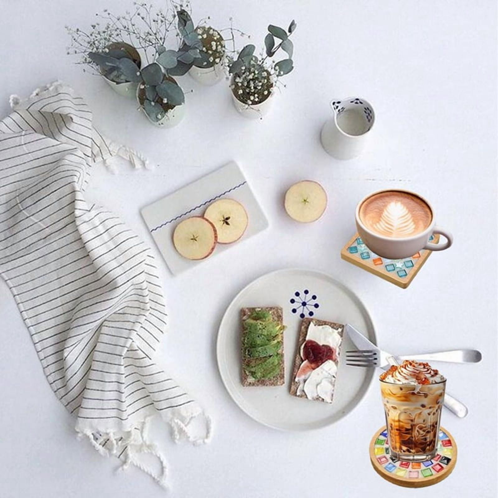Mosaic Tiles for Crafts,Mixed Color Glass Mosaic Kits with Wooden Coaster for Adults,for Handmade Home Decoration,1 set * mosaic craft kits for adults,Random Color