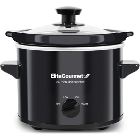 Visualz MST239X Electric Round Slow Cooker, Adjustable Temp, Entrees, Sauces, Stews & Dips, Dishwasher Safe Glass Lid & Crock, 2 Quart, Black