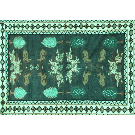 Ahgly Company Machine Washable Indoor Rectangle Persian Turquoise Blue Traditional Area Rugs, 2' x 3'