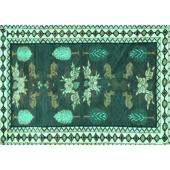 Ahgly Company Machine Washable Indoor Rectangle Persian Turquoise Blue Traditional Area Rugs, 5' x 7'