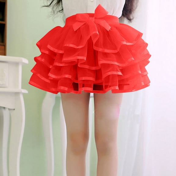 ATOGUTA Tulle Skirts Girls Layered Tutu Skirt Party Birthday Dance Princess Skirt Size 2T-13, Red