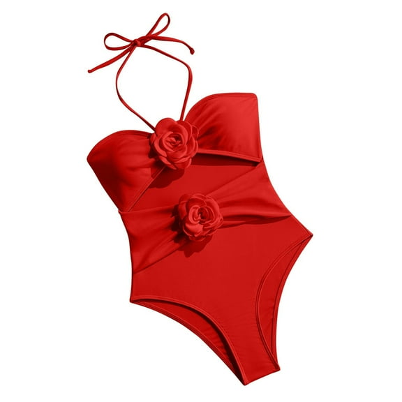 JSGEK Womens Bandeau One Piece Swimsuit Strapless Design Stretchy Fabric Relaxed Silhouette for Pool Parties Red S