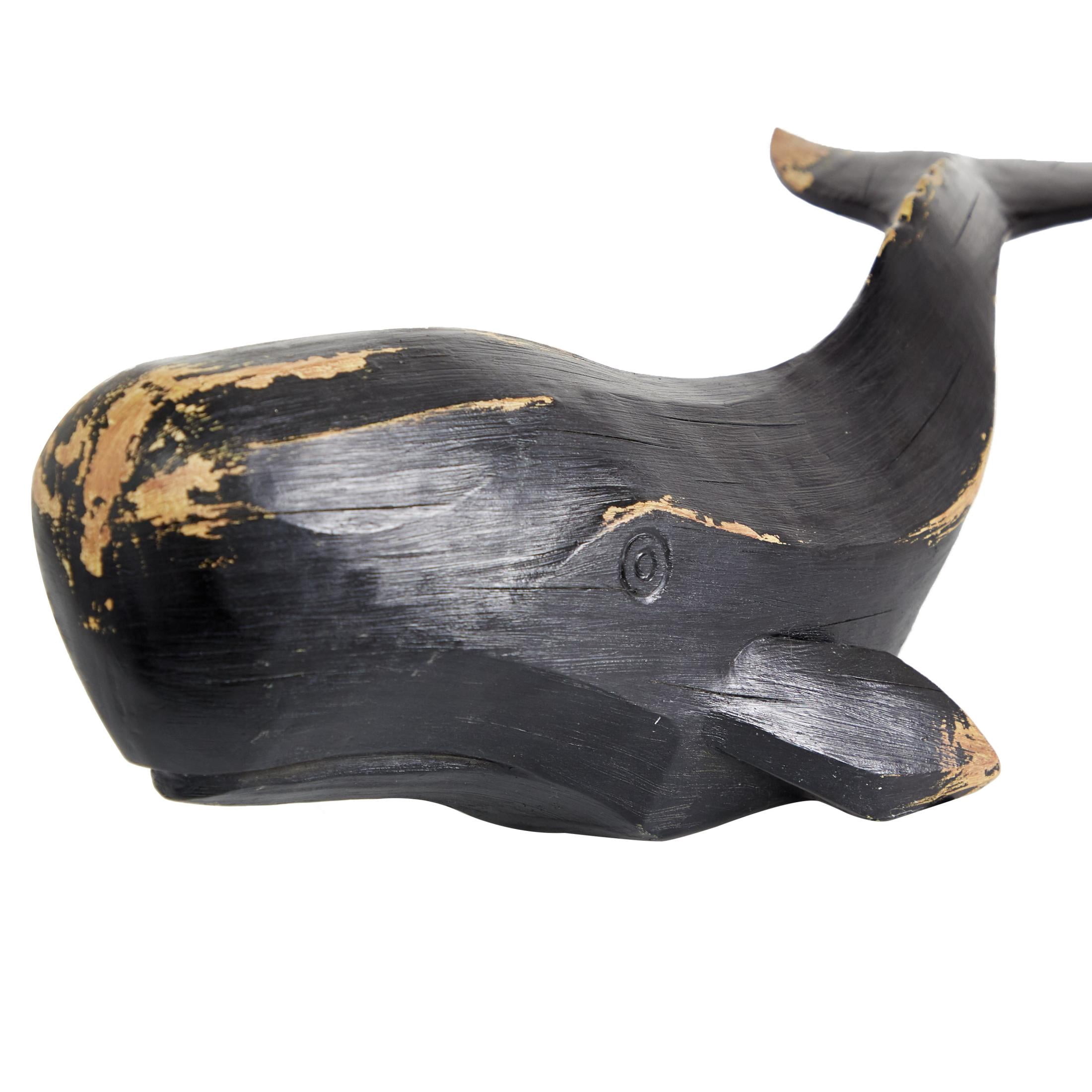 24" x 7" Black Polystone Handmade Whale Sculpture, by DecMode