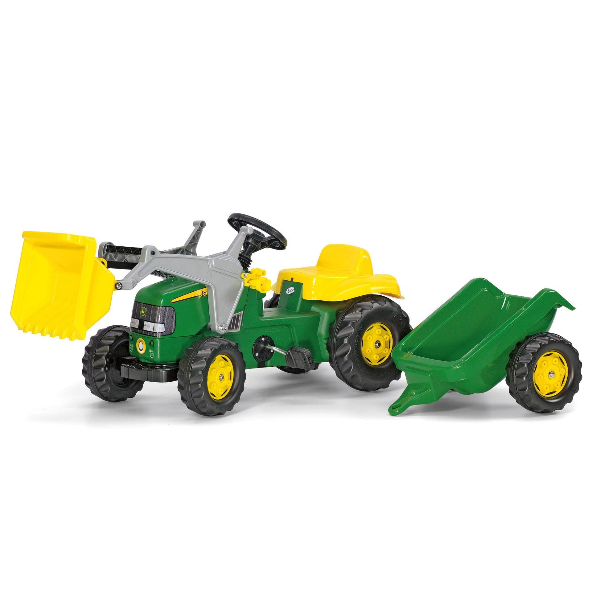Ride-on Toy For Kids Dolu Toys Pedal Operated Big Green Tractor With Trailer 
