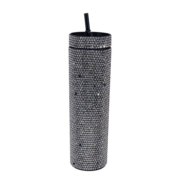 Taza de viaje reutilizable con purpurina para café helado, con tapa y pajita Plastico Negro 450ml
