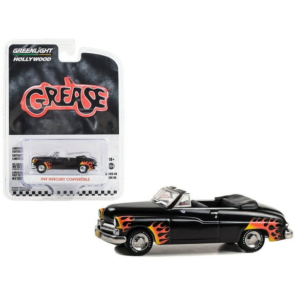 1949 Mercury Convertible Black with Flames "Grease" (1978) Movie "Hollywood Series" Release 40 1/64 Diecast Model Car by Greenlight