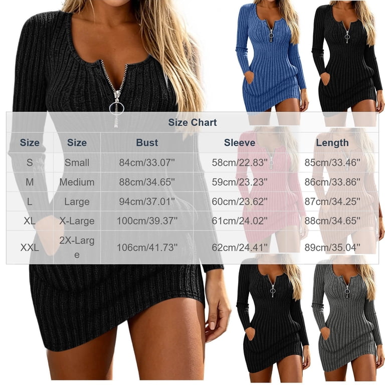 Sevevn Women's Ribbed Knit Half Zip Bodycon Mini Dress Long Sleeve Side Pockets Casual Sweater Dress Red 2XL