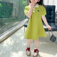 thumbnail image 2 of Girls' Dresses 3-4 Years Summer Lapel foreign Style Solid Color Casual Comfortable A Line Skirt Green Sundress, 2 of 5