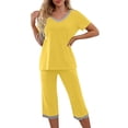 thumbnail image 5 of Dyegold Summer Capris Pj Sets For Women Short Sleeve 2 Piece Pjs V Neck Lounge Sets Tops Capri Pants With Pockets Loungewear, 5 of 8