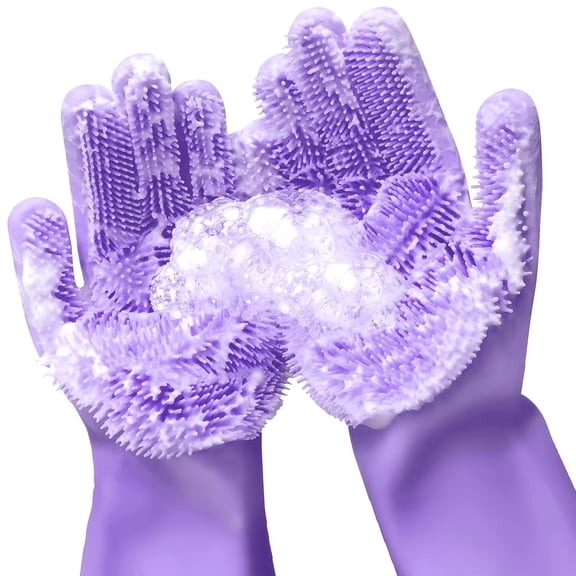 1 Pairs Silicone Gloves for Washing Dishes – Tear-Resistant Silicone Dishwashing Gloves with Scrubber Pet bath gloves