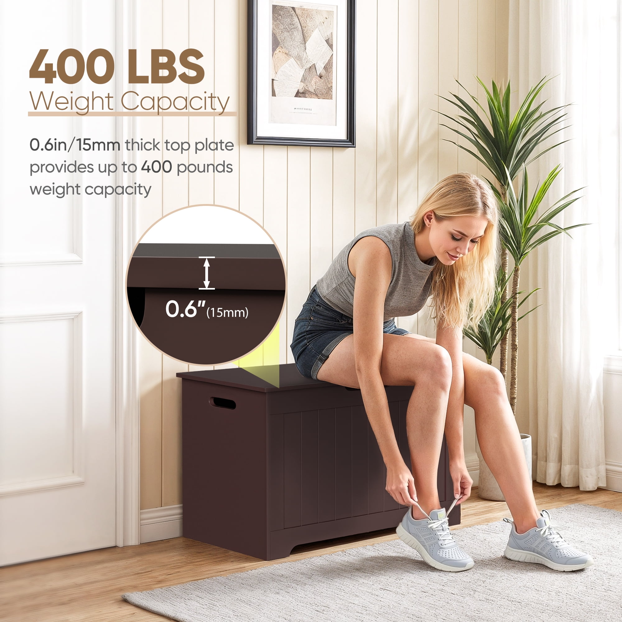 SuperDeal 30-Inch Lift Top Storage Chest Wooden Home Organizer Bench with Safety Hinged Lid Large MDF Toy Box Entryway Bedroom Living Room, Brown