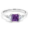 thumbnail image 3 of Gem Stone King 10K White Gold Purple Amethyst and White Moissanite 3 Stone Engagement Ring for Women (0.97 Cttw, February Birthstone, Princess 5MM, Trillion 3.5MM, Size 6), 3 of 6
