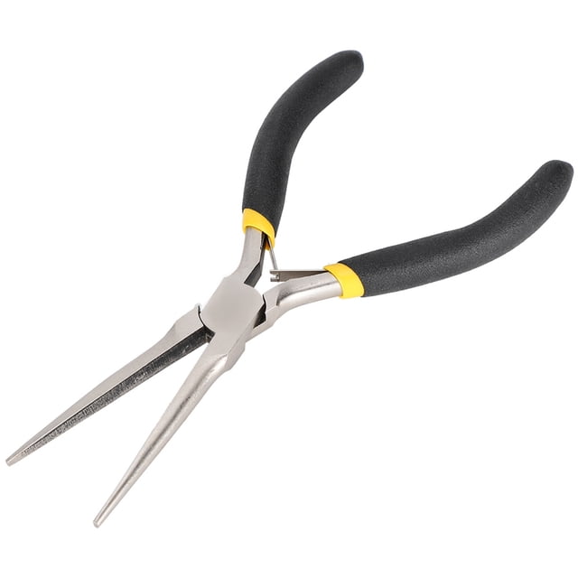 Pinces Longues à Nez Plat d'Une Longueur Totale d'Environ 14 cm (5,5 Pouces) et d'Une Longueur de Mâchoire de 9 cm (3,5 Pouces). Fabriquées en Acier au Carbone durable avec une Pointe pour Courber les Fils, Fabrication de Bijoux et Serrage de Petits Objets. Dotées d'Une Poignée Plaquée pour le Confort et d'Un design à Ressort à Lame pour Réduire la fatigue. Convient aux Réparations Faites à la Main, à la Réparation de Montres et de Bijoux et à l'Entretien Électronique.
