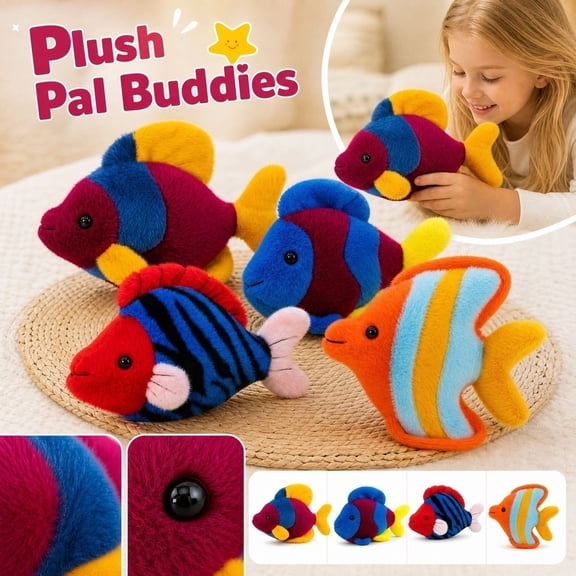 Kids Toys, Stuffed Fish, Cuddle Toys, Nursery Decor, 10X6 Inch Colorful Striped Tropical Fish Plush Animal, Works As A Cozy Bedtime Companion for Babies and Toddlers